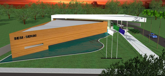 Longen vai autorizar biblioteca em Ladário e anunciar auditório do Sesi e Senai em Corumbá Maquete do Auditório Sesi Senai em Corumbá (Foto: Divulgação/Assecom)