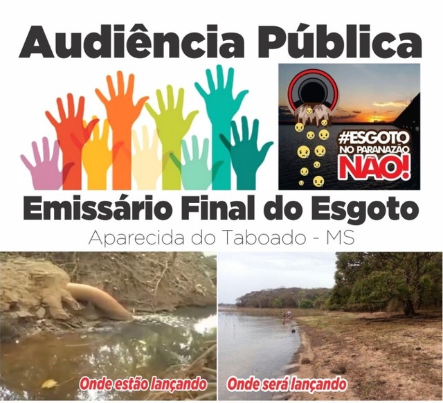 Aparecida do Taboado realiza hoje Audiência Pública para discutir emissário de esgoto da Sanesul no Paranazão Movimento é contrário à construção do Emissário de Esgoto da Sanesul no Rio Paraná. Foto: Reprodução