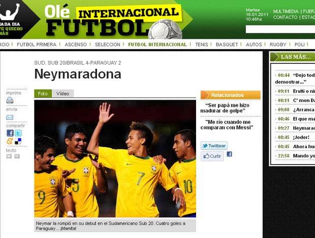 Olé também se rende à atuação de Neymar e o compara até a Maradona
