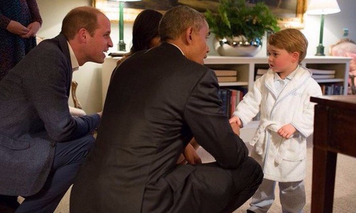 Princípe George com William e Obama: pai acha que o filho já é mimado demais - Palácio de Kensington