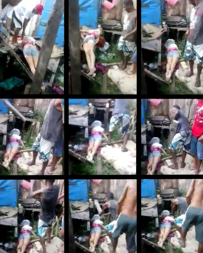 A sequencia da sessão de espancamento retirada do vídeo que flagrou as cenas da execução da vítima (Foto: A Tribuna Online)