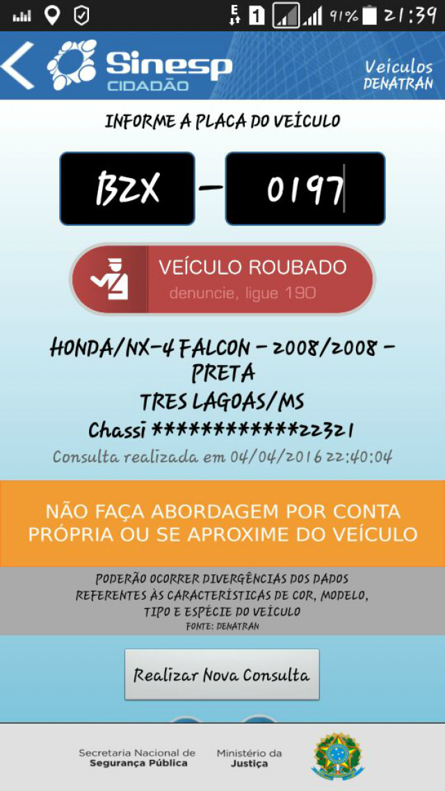 PRF recupera em Três Lagoas motocicleta furtada um dia antes