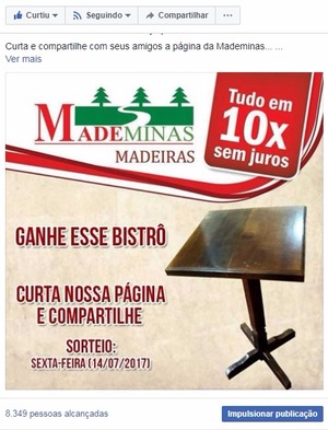 Investimento em redes sociais tem estimulado a marca Mademinas em Três Lagoas No segundo sorteio, 8.349 pessoas foram envolvidas pela promoção (Foto: Reprodução)