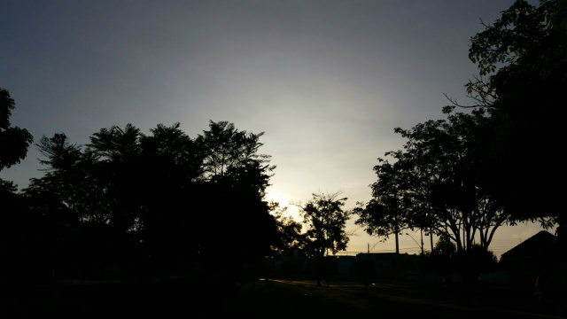 Previsão de mais um dia de calor e sem chuva em Três Lagoas Amanhecer de hoje (27), entre as silhuetas das árvores, formando um a bela imagem. (Foto: Ricardo Ojeda)