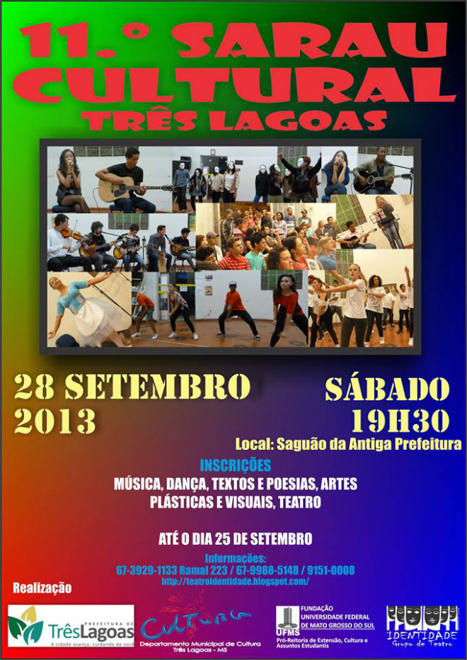 Inscrições para o Sarau Cultural de Três Lagoas vão até hoje Podem participar todos os interessados em expor sua arte, seja em forma de música, teatro, dança, textos, poesias ou crônicas além de artes plásticas ou visuais (Foto: Divulgação/Assecom)