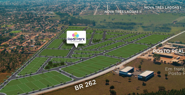 Loteamento Real Park será lançado em Três Lagoas com entrada facilitada e parcelas de R$ 460 Na imagem aérea mostra a localização do novo empreendimento imobiliário lançado em parceria com os irmãos Juveniz Stéfani Construtora e San Marino Negócios imobiliários (Foto: Reprodução)