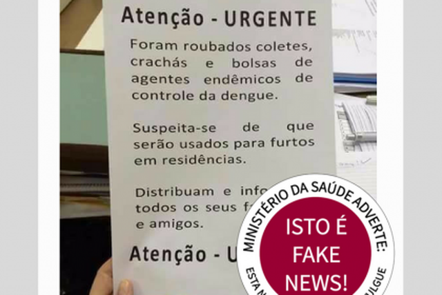 É falsa a notícia de furto de jalecos da Vigilância em Saúde