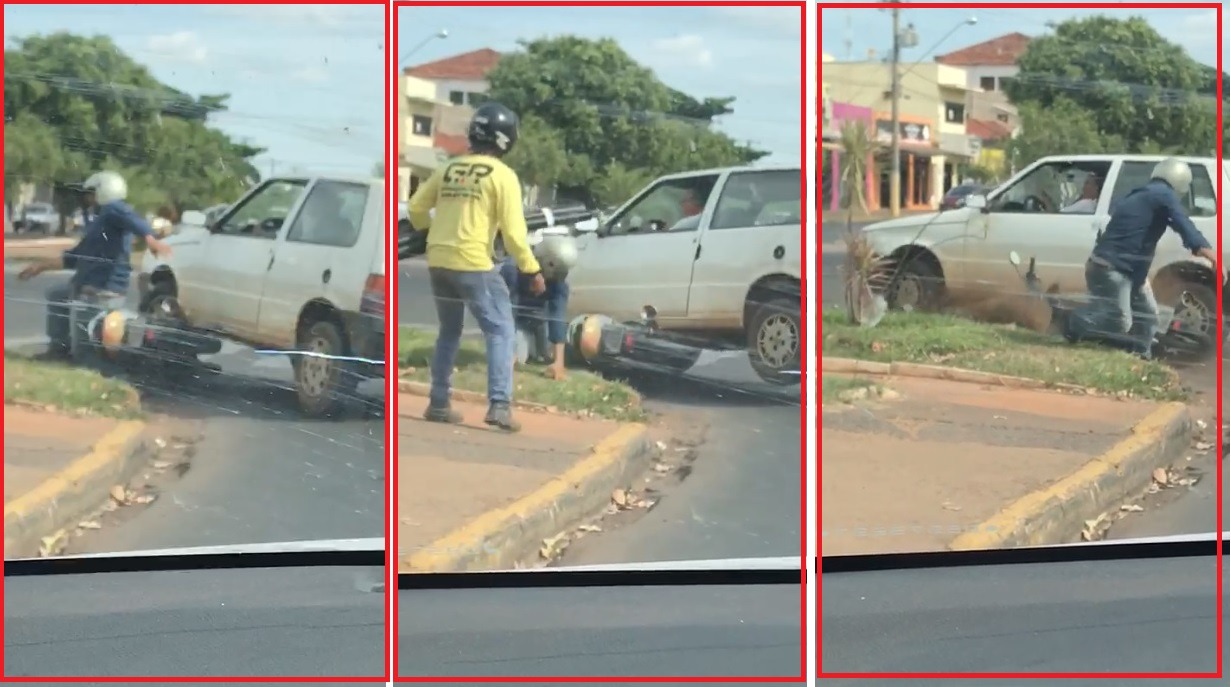 ‘’Ele quis passar por cima de mim’’, conta três-lagoense vítima do trânsito Sequência de imagens mostram como foi o ocorrido. (Reprodução/Divulgação).