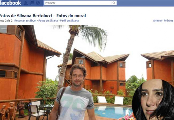 Gerard Butler na pousada em Fernando de Noronha; no detalhe, Silvana Bertolucci (Foto: Reprodução)