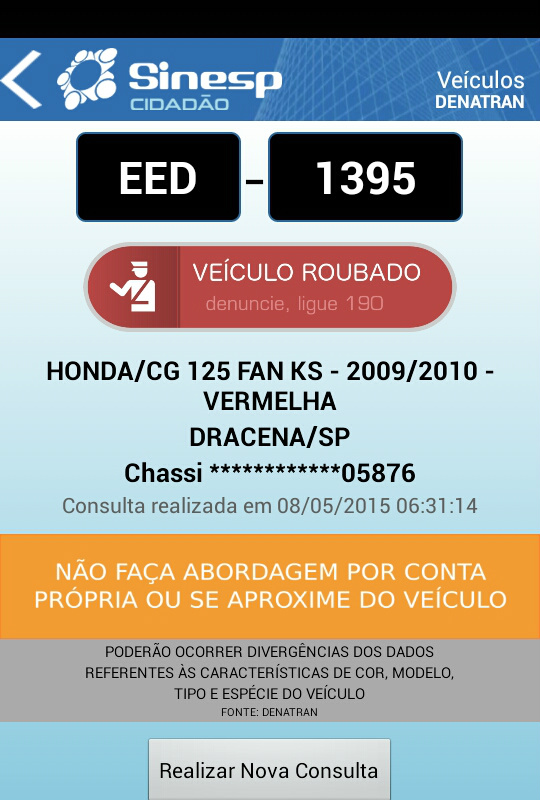 PRF prende foragido e recupera motocicleta furtada na BR-158 Registro de furto da motocicleta. (Foto: Divulgação)