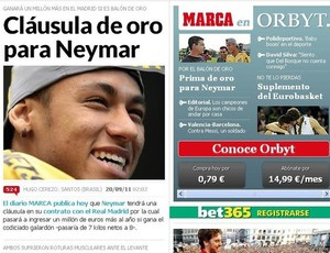 Segundo jornal, Real dará bônus milionário se Neymar levar Bola de Ouro Neymar, diário Marca (Foto: Marca / reprodução)
