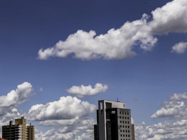 Inmet alerta para risco de tempestade com granizo em 8 cidades de MS Céu claro com poucas nuvens na tarde desta quinta-feira em Campo Grande (Foto: Kísie Ainoã)