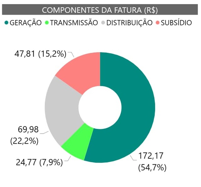 Três-lagoenses revoltam-se com o preço da energia elétrica Componentes da fatura, sem os impostos. Reprodução do aplicativo Aneel Consumidor