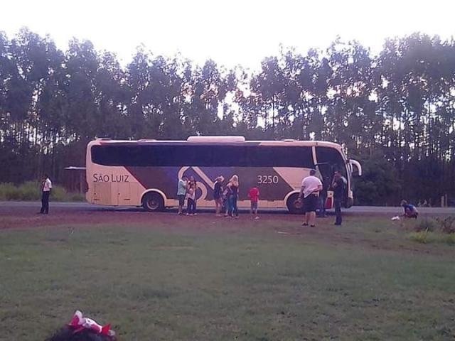 Ônibus que ia para Campo Grande para na estrada por falta de combustível e revolta passageiros Ônibus parado às margens da rodovia por falta de combustível (Foto:Reprodução Redes Sociais)