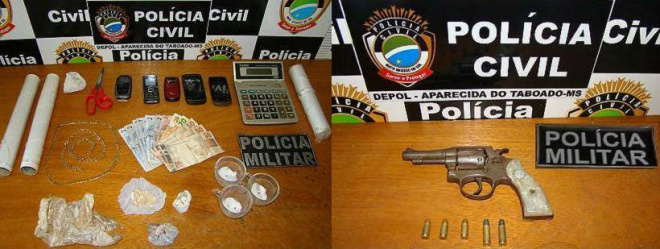 Quadrilha acusada de tráfico de drogas é presa em Aparecida do Taboado Durante buscas realizadas no imóvel com o apoio da Polícia Militar e do Conselho Tutelar, foi encontrado dentro de um guarda roupas um revólver marca Taurus, calibre 32, carregado com 5 munições intactas (Foto: Divulgação/PC MS)