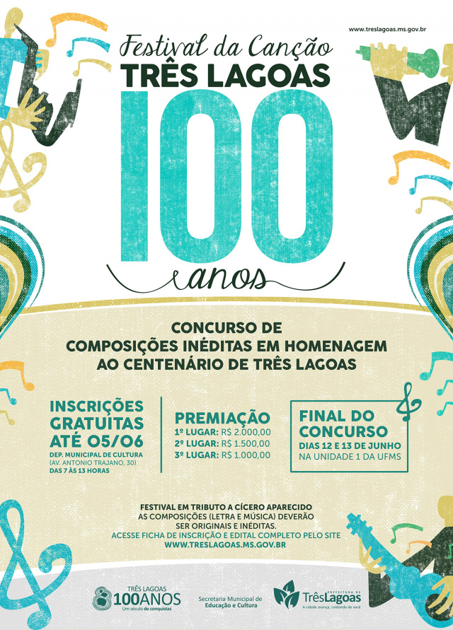 Aberta as inscrições para o Festival da Canção Três Lagoas 100 Anos “Tributo a Cícero Aparecido de Souza”