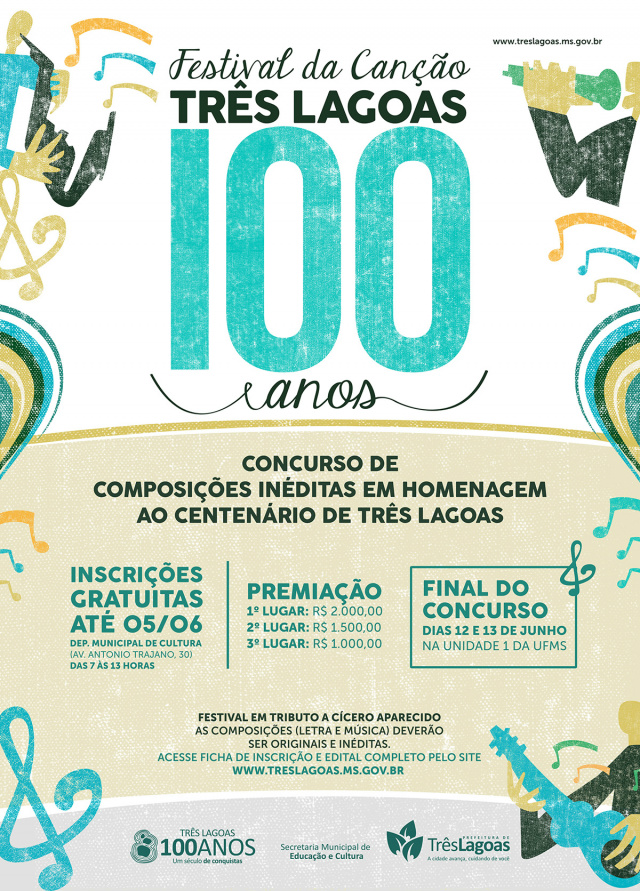 Aberta as inscrições para o Festival da Canção Três Lagoas 100 Anos “Tributo a Cícero Aparecido de Souza” Aberta as inscrições para o Festival da Canção Três Lagoas 100 Anos “Tributo a Cícero Aparecido de Souza”