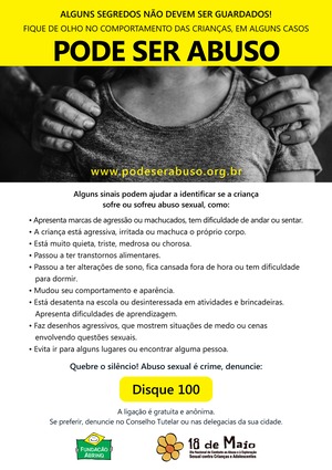 Mais de 80 crianças foram vítimas de abuso em Três Lagoas Campanha da Fundação Abrinq ajuda a identificar os sinais de abuso.
