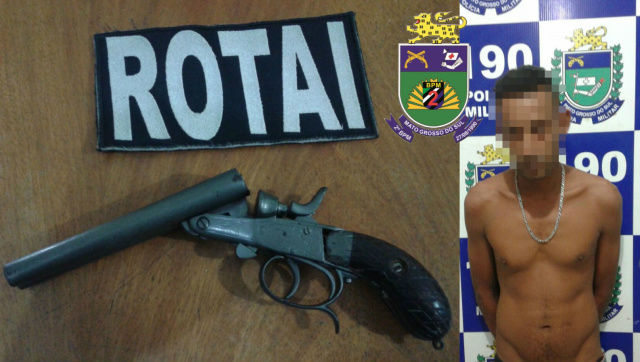 O homem de 32 anos foi preso por porte ilegal de arma de fogo. Segundo denúncias, ele ameaçava a irmã com o objeto (Foto: Assessoria)