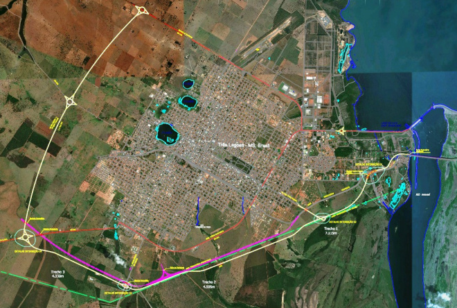 Ante projeto do novo traçado do anel viário de Três Lagoas apresentado pelo Dnit, regional de Três Lagoas, que se não sofrer alterações obras podem ser iniciadas ainda no próximo com previsão de inauguração para 2017 (Foto: Reprodução) 