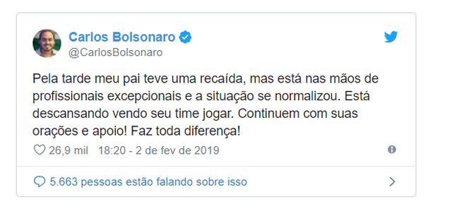 Bolsonaro se sente mal e usa sonda para alimentação Foto reprodução twitter