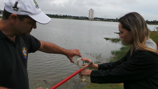 Análise mostra que água da Lagoa Maior está contaminada A água é coletada mensalmente para análise na UFMS (Foto: Ricardo Ojeda)