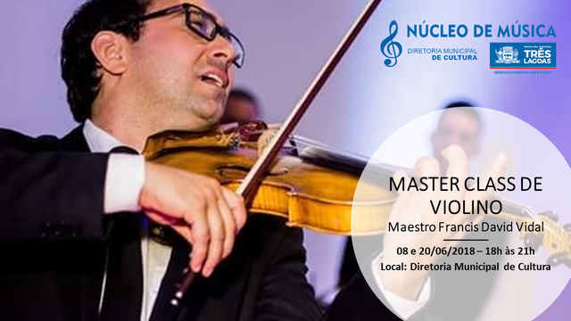 Cultura promove 2º Master Class de Violino com renomado violonista e professor de música Encontro de Violinistas será na sexta-feira (08) e tem como objetivo reunir estudantes, professores de música e profissionais para treinarem habilidade musical (Foto/Assessoria)