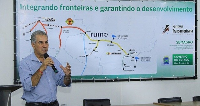 Crise no transporte abre debate sobre investimento em malha ferroviária O projeto da TransAmericana foi apresentado oficialmente em dezembro de 2017, no auditório da Secretaria de Meio Ambiente de Desenvolvimento Econômico, pelo governador, Reinaldo Azambuja (Foto: Chico Ribeiro)