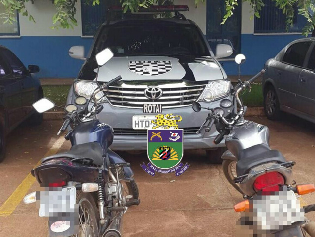 Motocicletas furtadas são recuperadas pela Polícia Militar em Três Lagoas Motocicletas recuperadas pelos policiais militares da Rondas Táticas do Interior (ROTAI) (Foto: Assessoria)