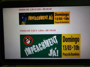 Placas e faixas para serem utilizadas na manifestação estão sendo vendidas na Gold