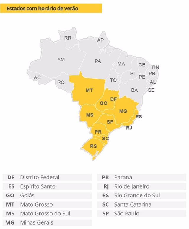 Mapa do horário de verão no Brasil (Foto: Arte/G1)