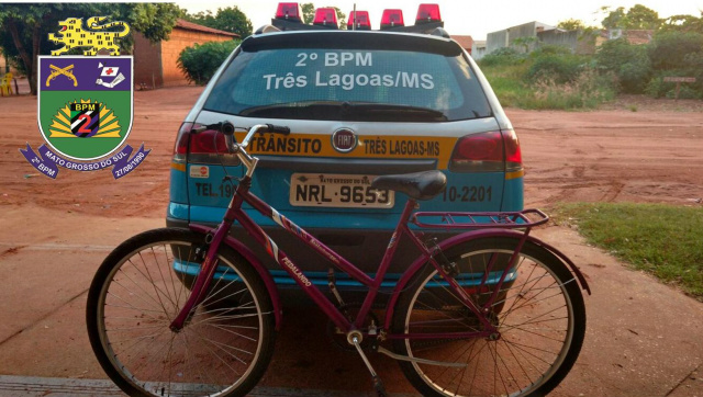 Bicicleta furtada foi localizada pelo 2º BPM de Três Lagoas (Foto: Assessoria)