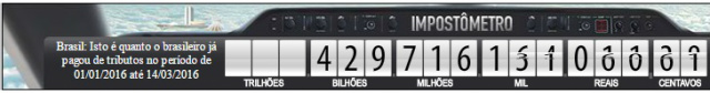 Perfil News disponibiliza banner com impostômetro em tempo real Banner com as informações da arrecadação em tempo real do governo federal ultrapassam mais de R$ 42 bilhões em menos de três meses (Foto: Reprodução)