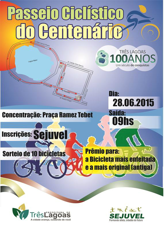 Trajeto do Passeio Ciclístico do Centenário passa por alteração Haverá o sorteio de 10 bicicletas para as pessoas que fizeram a inscrição, participarem do evento e estiverem presentes no sorteio. (Foto: Assessoria)