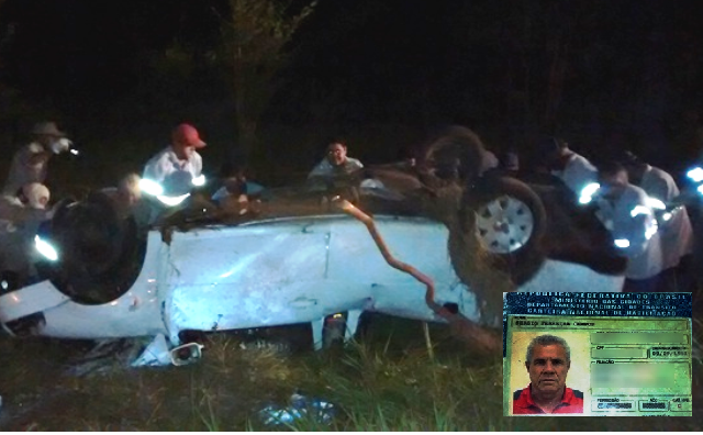 Vítima fatal é identificada; o idoso morava em Três Lagoas Com ajuda de dez homens, os bombeiros conseguiram desvirar o utilitário para daí então retirar o corpo da vítima das ferragens (Foto: Celso Daniel/Perfil News)