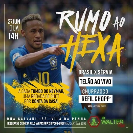 Bar promete bebida grátis a cada tombo de Neymar contra a Sérvia (Imagem: Reprodução/UOL).