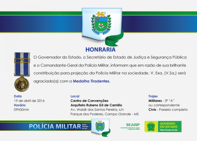PM de Três Lagoas será agradecido com Medalha Tiradentes Honraria Tiradentes (Foto: Assessoria)