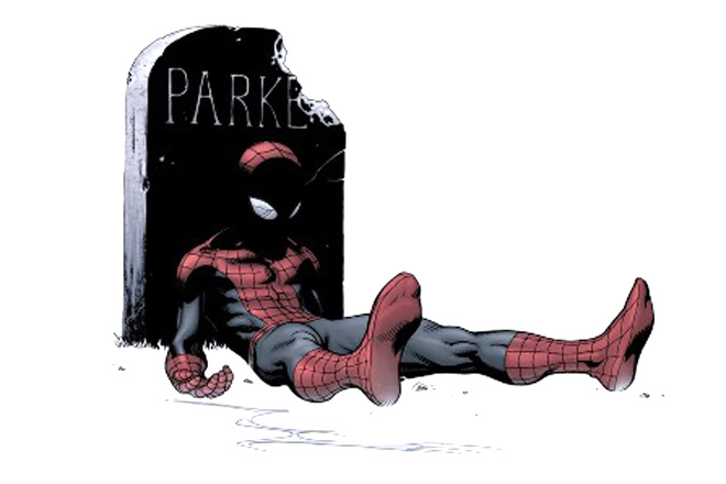 Marvel divulga capa da revista em quadrinhos em que o Homem Aranha morre Na foto, o Homem Aranha aparece morte encostado na lápide de Parker
Foto: Divulgação
